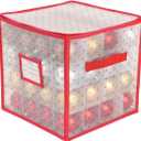 Sattiyrch Plastic Christmas Ornament Storage Box with Trays,Zippered Closure - Store up to 64 of the 3-inch Standard Christmas Ornaments, Xmas Ornaments Storage with Dividers & Two Handles,64pcs