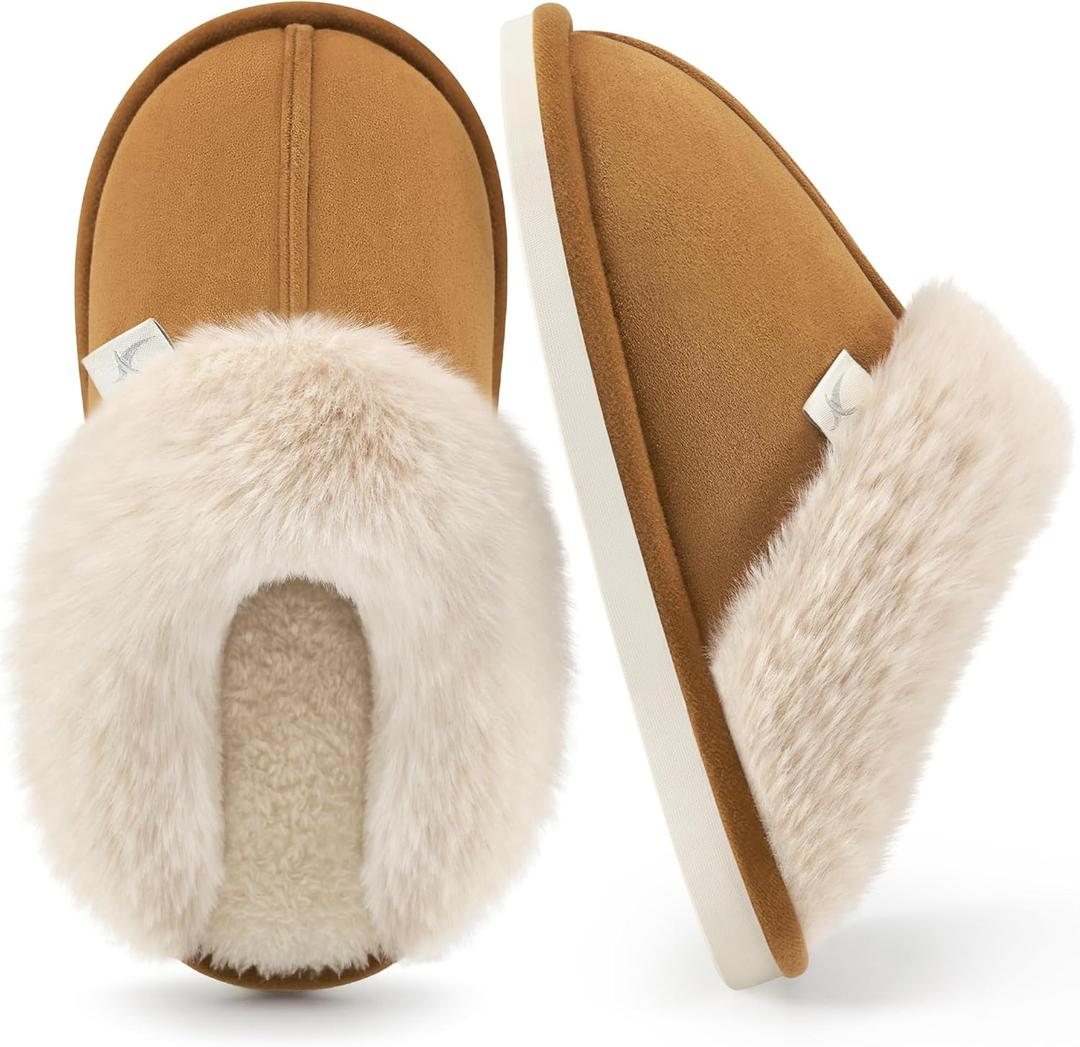 Aomigoct Womens Fuzzy House Slippers: Warm Plush & Non-Slip for Everyday Soft - The Perfect Thoughtful Gift for Mom & Grandma in Winter (7-7.5, Brown)