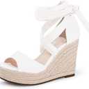 Womens Espadrilles Wedges Sandals Heels Open Toe Tie Lace Up Platform Ankle Strap Summer Dress Shoes (6.5, 4-white)