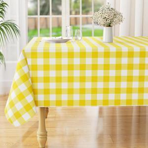 Misaya Rectangle Waterproof Vinyl Table Cloth, Buffalo Flannel Backed Tablecloth, Wipeable Plastic Table Cover for Dinner, Kitchen, Outdoor (52" x 70", Yellow and White)