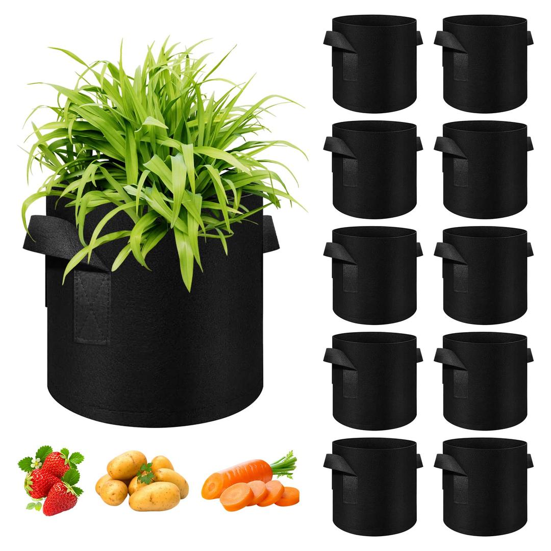 AkiiGer 10 Gallon Grow Bags, Black Fabric Pots with Handles (12 Pack)