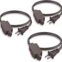 PLUGTUL Indoor Extension Cord 3 FT, 2 Prong Brown Extension Cord, 3 Polarized Outlets with Safety Cap Protect for Home Office, 16/2 SPT-2 ETL Listed, 3 Pack