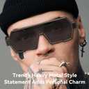 Dollger Retro Steampunk Sunglasses Men Trendy One Piece Irregular Metal Sunglasses (A1:black)