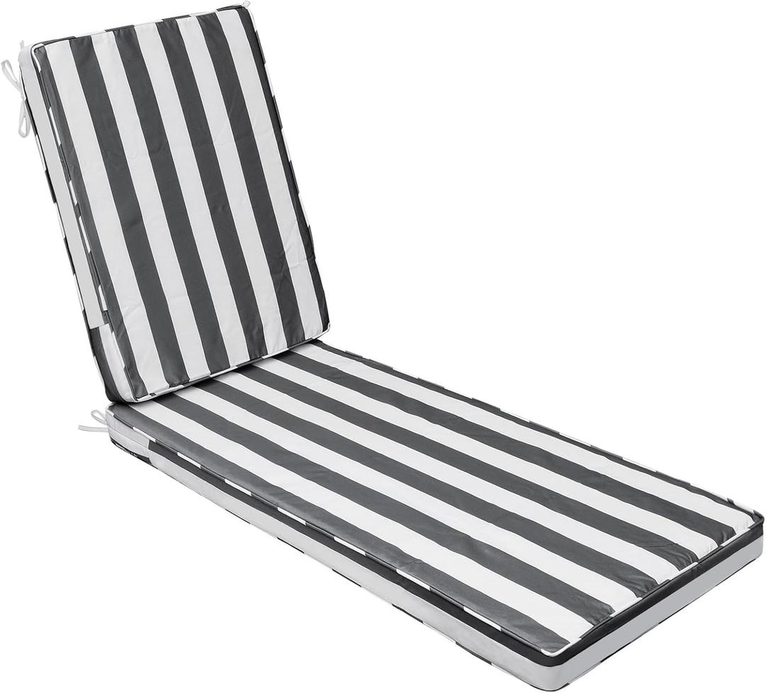 AAAAAcessories Outdoor Chaise Lounge Cushions, Fade-Resistant, Waterproof Patio Furniture Replacement Cushions, 74" x 23" x 3", Gray Cabana Stripe