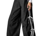Fisoew Womens Wide Leg Track Pants Casual Elastic Waist Bow Tie Y2K Baggy Sweatpants with Pockets Black (Black, S)