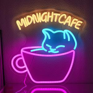 Coffee Neon Sign for Wall Decor Cat Neon Light Midnight Cafe Led Neon Signs Colorful LED Neon Lights for Coffee Shop Dessert Shop Bakery Cafe Dcoration