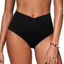 CRZ YOGA Womens V Cut Bikini Bottom High Waisted Cross Front Bathing Swimsuit Full Coverage Swim Briefs (Medium, Black)