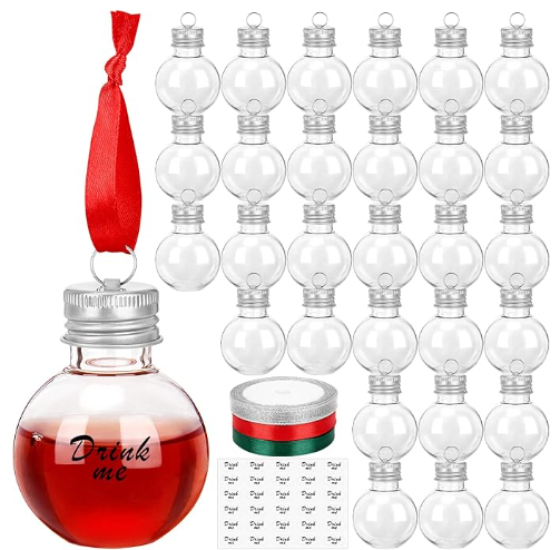 Patelai 30 Pcs Christmas Clear Plastic Fillable Ornaments for Tree Christmas Drink Balls Plastic DIY Hanging Pendant Ball for Crafts Home Wedding Party Decor (50,100 ml)
