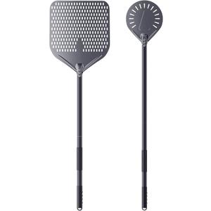 2 Piece Pizza Peel Set, 14 Inch Perforated Aluminum Pizza Peel with Long Handle, 9 Inch Round Turning Pizza Peel, Pizza Oven Utensil Kit for Homemade Pizza
