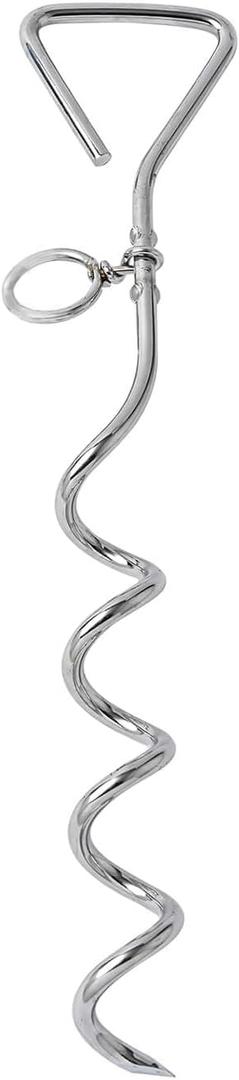 WePet Dog Tie-Out Stake, Durable Silver Spiral Anchorstake, Secure Outdoor Tethering for All Cable Leash Chain, Camping Yard, Rust-Resistant, Easy Installation, Medium, 16 Inch