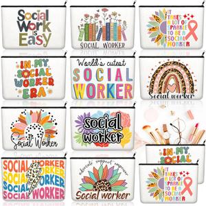 Kacctyen 10 Pcs Social Worker Appreciation Gifts for Women Social Worker Month Makeup Cosmetic Canvas Pouch Bags Portable Makeup Pouch Bag Travel Organizer for Party Favors