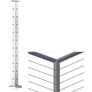 Cable Railing Post - Stainless Steel Square Fence Post for Deck Cable Railing System, Flat top 36"x2"x2" Brushed Finish Corner Post Pre-Drilled Silver