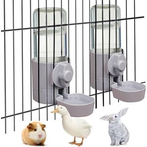 kathson 2Pcs Rabbit Water Bottle 17 OZ Bunny Hanging Water Fountain Automatic Guinea Pig Water Dispenser No Leak Drinking Feeder for Bunny Chinchilla Hamsters Cat Dog Small Animals(Grey)