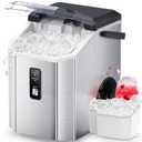 Nugget Ice Makers Countertop, Pebble Ice Makers with Soft Chewable Ice, Ready in 6 Mins, 35lbs/24H, One-Click Operation, Self Cleaning, Portable Ice Maker Machine for Home/Kitchen/RV/Camping (Light Silver)