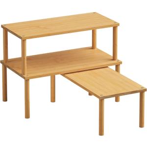 Cabinet Organizer Shelf(Set of 3),Bamboo Kitchen Counter Shelves for Countertop and Cabinet,Stackable Shelf Spice Racks,Large (Natural)