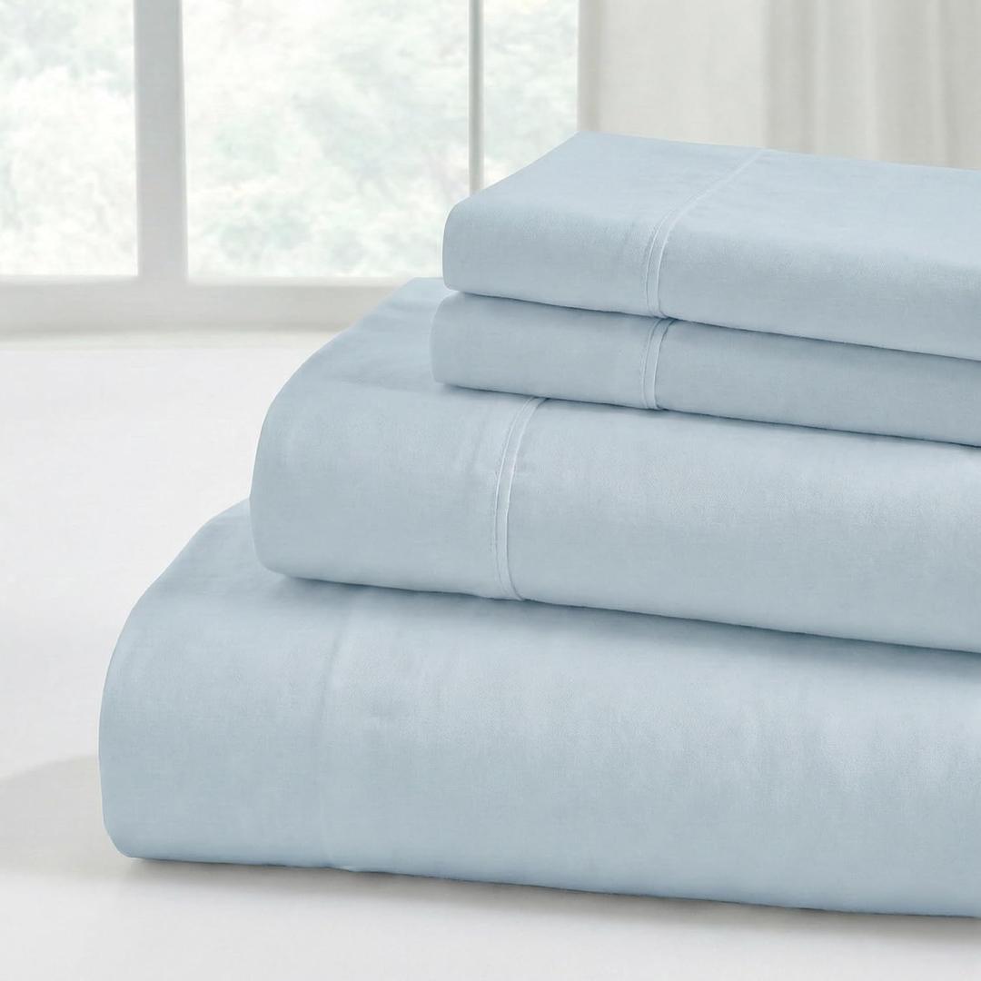 Modern Threads Soft Microfiber Solid Sheets - Luxurious Microfiber Bed Sheets - Includes Flat Sheet, Fitted Sheet with Deep Pockets, & Pillowcases Blue Mist Queen (11 Light Blue)