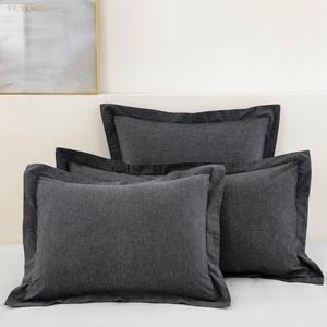 DAUAOTO Cotton Chambray Pillow Shams, 2 Pieces Pillowcases Set, 20"x26" Pillow Cover with Decorative Flange, Charcoal Gray/Standard