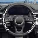 ZHOL Car Steering Wheel Cover, Universal 15 inch Breathable Microfiber Leather Steering Wheel Protector, Anti Slip Car Interior Accessories, Black&Silver