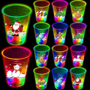 Mishunyus 24 Pcs Christmas Party Cups, Glow Christmas Theme Cups, for Holiday Party Supplies, for Nighttime Fun, BBQ, Holiday Decor, with 8 Pattern