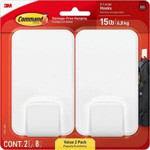 Command X-Large Hooks, 2 Hooks, 8 White Adhesive Strips, Damage Free Hanging Picture Hangers, No Tools Wall Hanging Strips For Living Spaces