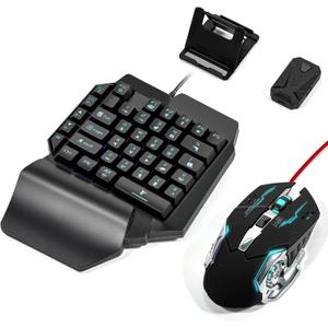 4 in 1 Mobile Game Combo Pack, One Handed Gaming Keyboard, Mouse, Converter & Adjustable Phone Stand, Half Keyboard for Mobile Phone Gaming, Fast Charging, No Latency