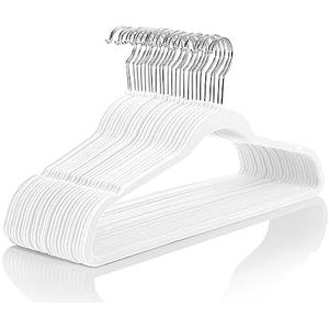 MIZGI Premium Velvet Hangers (60 Pack) Heavyduty - Non Slip Felt Hangers - Velvet Suit Hanger White - Chrome Hooks, Space Saving Clothes Hanger