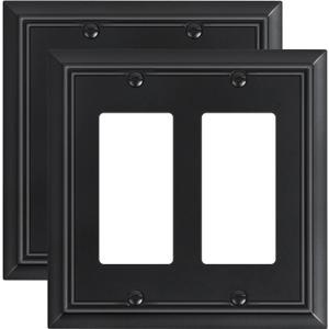 2-Pack Decorative Double Decorator Outlet Cover Plate, Matte Black Durable Natural Bamboo Fiber Wall Plates for Electrical Outlets, Receptacle, GFCI Outlet, Dimmer Switch, 2-Gang, Corrosion Resistant
