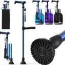 Adjustable Walking Cane for Men & Women for Stability,Foldable walking canes with Second Handle for standing,350lbs Heavy Duty,All Terrain,Collapsible Walking Sticks for Seniors & Adults,Blue