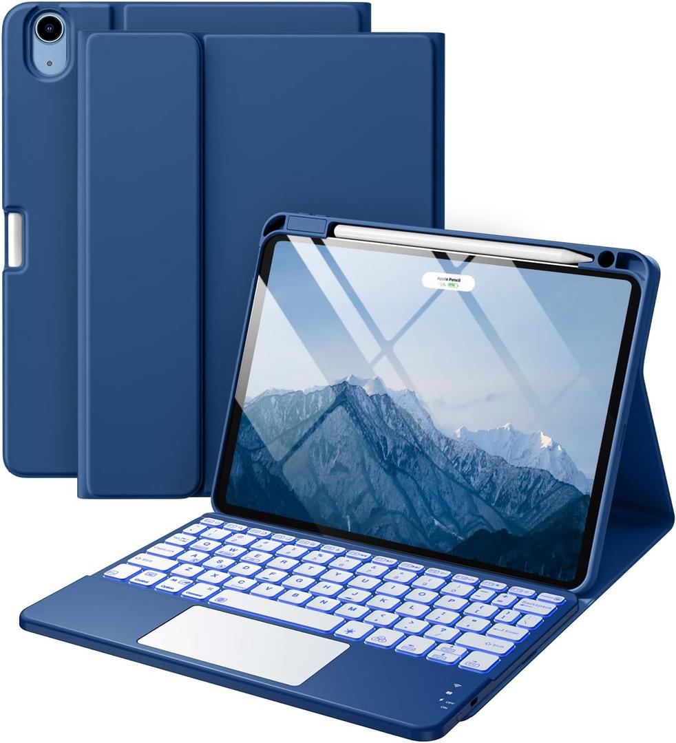 Harvopu Compatible with iPad Air 11 Inch & Air 5th/ Air 4th Generation Case with Keyboard - Multi-Touch Trackpad, 7-Color Backlit, Detachable Folio Cover for Air 11-inch M3/M2 (2025/2024) (Navy Blue)