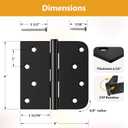 Luxbaro 3 Pack Black Door Hinges 4 Inch, Exterior Door Hinges with Square & 5/8" Radius, Removable Pin, Perfect for Heavy-Duty Front & Back Door, Anti-rust & No Squeaks