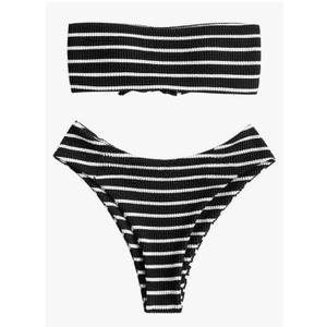 ZAFUL Women Strapless Ribbed High Cut Bandeau Bikini Lace Up 2 Pieces Swimwear S
