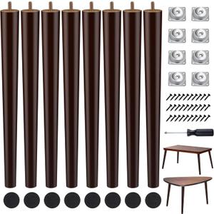 TURSTIN 8 Pieces 16 Inches Table Legs Wood Furniture Legs Tapered Round Replacement Desk Chair Legs Mid Century Furniture Legs for Coffee Table Dresser Night Stand (Brown)