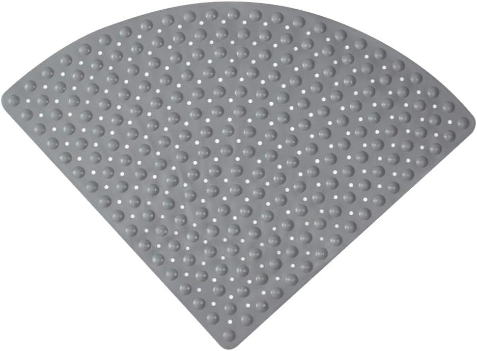 Mrcrypos Corner Shower Mats 27.5 x 27.5 Inches Bath Mat with Suction Cups and Drain Holes, Quick Dry Anti Slip Bathmat Machine Washable Shower Stall Mats for Bathroom, Gray