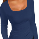 Reoria Women Ribbed Long Sleeve Square Neck Slim Fit Stretchy Basic T Shirts Tops M