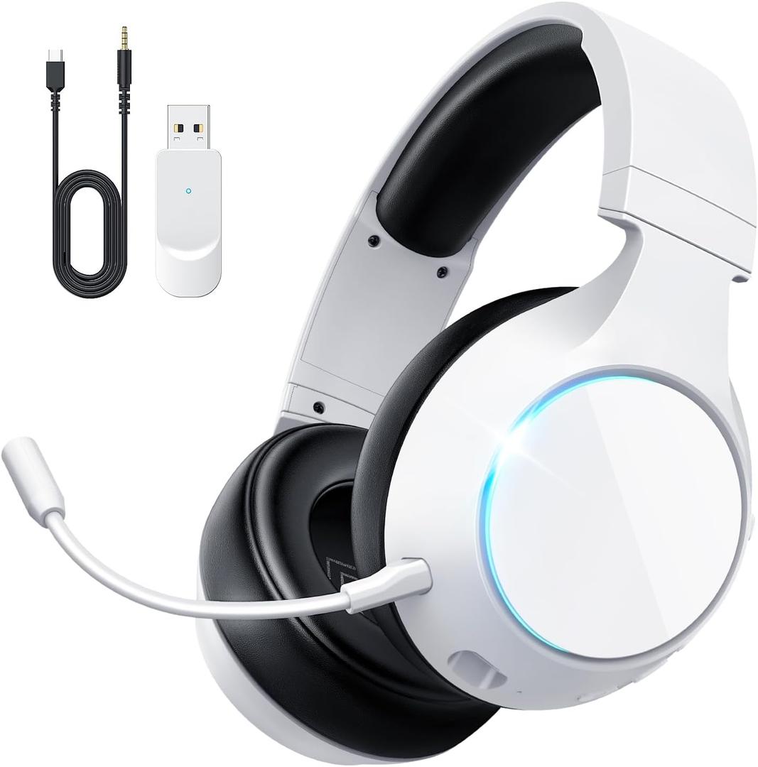 TA4000 2.4GHz/Bluetooth 5.3 Wireless Gaming Headset for PC, PS5, PS4  Over-Ear Headphones with ENC Mic, 60H Playtime, 3.5mm Wired Mode, Compatible with Switch, Mac, Mobile & Controller (White)