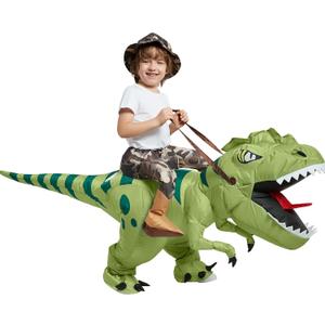 One Casa Inflatable Dinosaur Costume Riding T Rex Air Blow up Funny Fancy Dress Party Halloween Costume for Kids (2-3 Yrs)