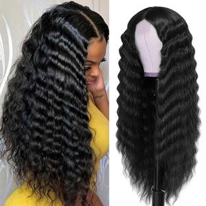 28 Inch Long Curly Synthetic Hair Wigs for Women Black Lace Front Wig Synthetic Curly Wigs Deep Wave Wig with 4" Simulated Scalp Natural Crimps Curls Hair Replacement Wigs for Daily Party Use 1B#
