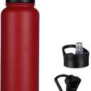 40 oz Insulated Water Bottle with Straw, Stainless Steel Sports Water Bottles with 2 Lids (Straw and Wide Mouth lid), Double Wall Vacuum, Leakproof, BPA-Free, Red