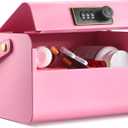 Honeydak Locked Medicine Box for Medication Safe Lockable Metal Storage Box Fridge Snacks Food Phone Container with Combination Code for Personal Private Items Home Dorms Office Organization(Pink)