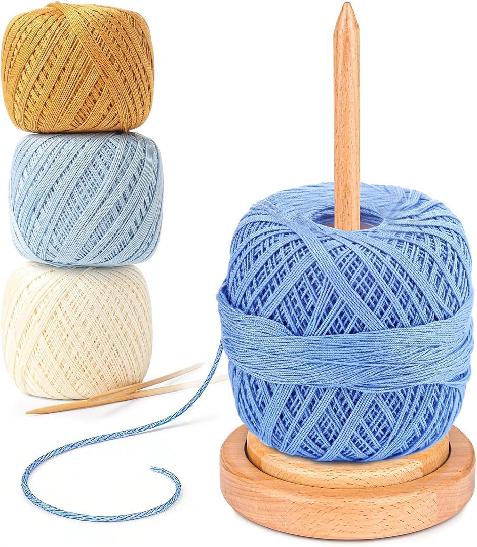 Ecoofor Yarn Holder for Crocheting and Knitting, Easy Install Wooden Yarn Spinner with Stable Base, Smooth Yarn Feeding Dispenser for Crochet & Knitting - Large