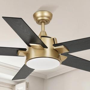 YITAHOME Black Gold Ceiling Fan with Light and Wall Switch Remote, 52 Inch Modern Ceiling Fan, Quiet Reversible Motor, Dimmable Fan with Light for Bedroom Living Room Patio Indoor