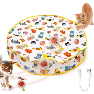 28-Inch Interactive Cat Activity Mat with Auto-Rolling Ball, 3-Speed Adjustable, USB Rechargeable, Non-Toxic Indoor Feline Exercise & Enrichment Mat, Durable Dynamic Pet Toy