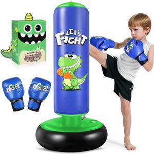 Inflatable Punching Bag, 48" Punching Bag for Kids with Boxing Gloves, Stable Boxing Set for Karate, Taekwondo,Dinosaur Toy & Gifts for Boys 3 4 5 6 7 8 Year Old (Blue)