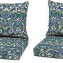 Arden Outdoor Deep Seat Cushion Set (1-Pack), 22 in x 24 in, Weather-Proof, Rain-Proof, Fade Resistant Patio Cushion for Chair, Sofa, and Couch Sapphire Aurora Blue Damask