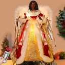 [Timer & Black Angel ] 12 Inch Black Angel Christmas Tree Topper, African American Christmas Decorations Angel Tree Topper with 10 LED Lights and White Feather Wings for Home Xmas Treetop Decorations