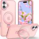 Magnetic for iPhone 17 Case with Ring Stand, [10 FT Drop Protection] [Velvety Touch] Slim Translucent Matte Back Shockproof Phone Case for iPhone 17 6.3'', Pink