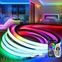 KSIBNW 32.8ft/10m Led Neon Rope Lights RGB Dimmbar with App Remote Control,Waterproof IP 65,Music Sync,Multicolor AC 110-120V Flexible LED Neon Strip Light for Home/Garden/Building Decoration