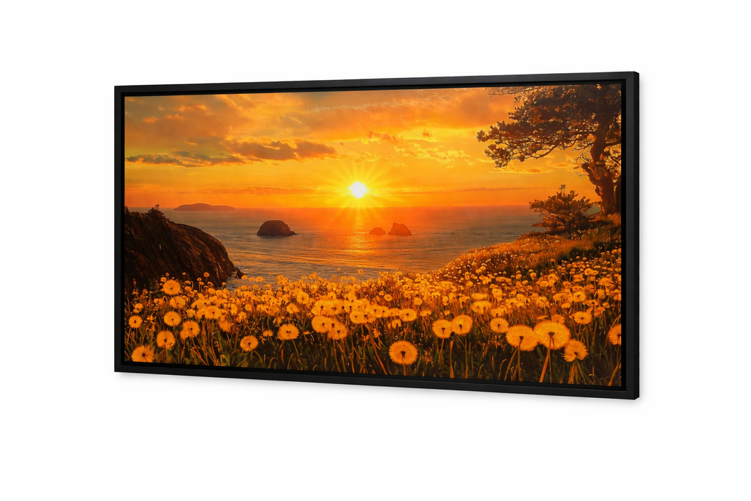 Coastal Sunset Dandelion Wall Art Nature Landscape Floral Pictures Wall Decor Beach Ocean Canvas Prints Painting Large Modern Framed Artwork for House Bedroom Living Room Dining Room Office 36"x24."