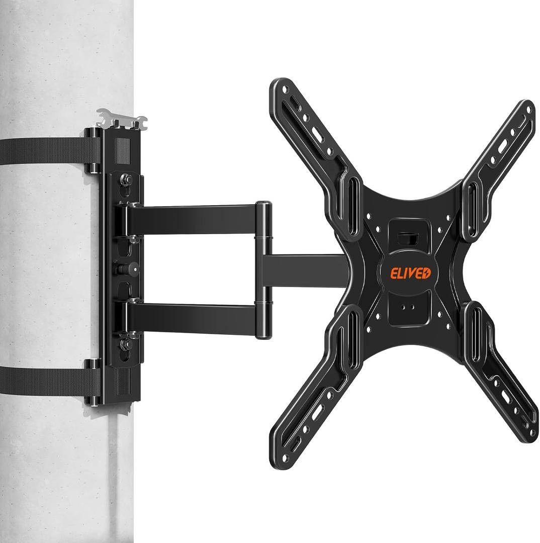 ELIVED Pillar TV Mount for Most 26"-60" TVs, Column TV Mount for Gazebo Patio Pergola, No Drill Full Motion tv Bracket Swivel and Tilt, Fits Multi-Shaped Poles, Max VESA 400x400mm, 77 Lbs. YD0084