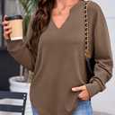 Totatuit Sweatshirts for Women V Neck Long Sleeve Shirts Loose Lightweight Curved Hem Casual Pullover Tops 2025 Fall Coffee Small (Brown, S)